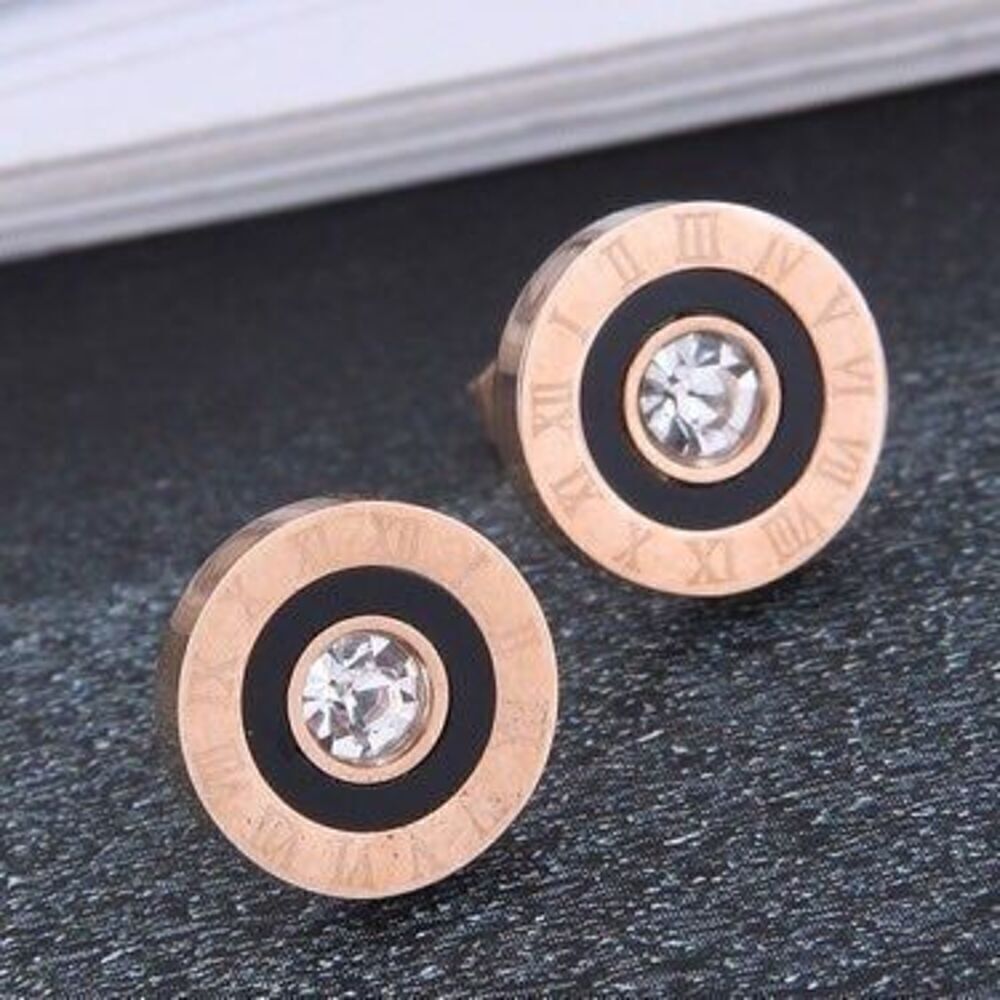 K pop Korean fashion fashion rose gold roman numeral earrings